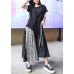 Women's summer mid-length a-line skirt high waist fashion black stitching chiffon plaid skirt