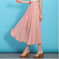 DIY pink elastic waist chiffon clothes big hem Traveling summer Dresses