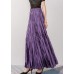 French Purple Elastic Waist Wrinkled Exra Large Hem Silk Skirts Summer