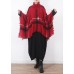 red plaid tassel cloak women casual high neck knit sweater